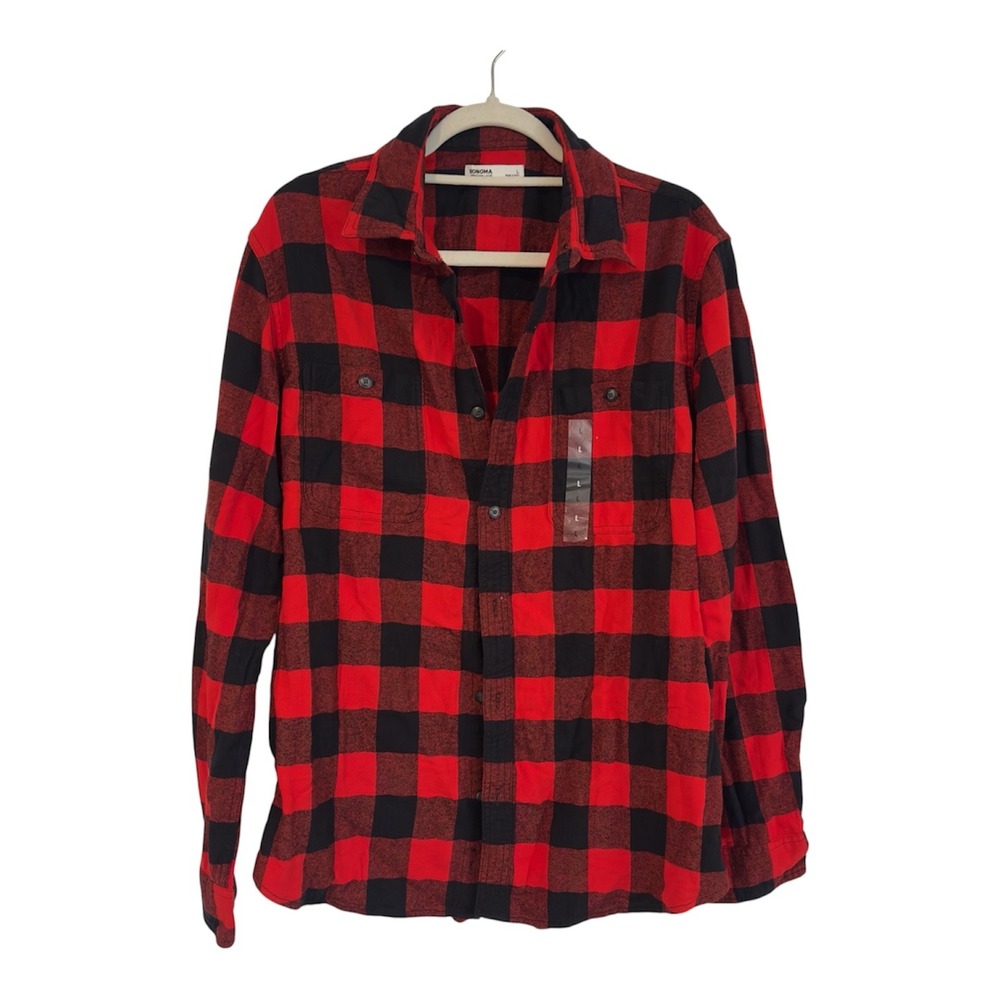 Sonoma Goods For Life Red Black Buffalo Plaid Cotton Flannel Shirt Womens Large